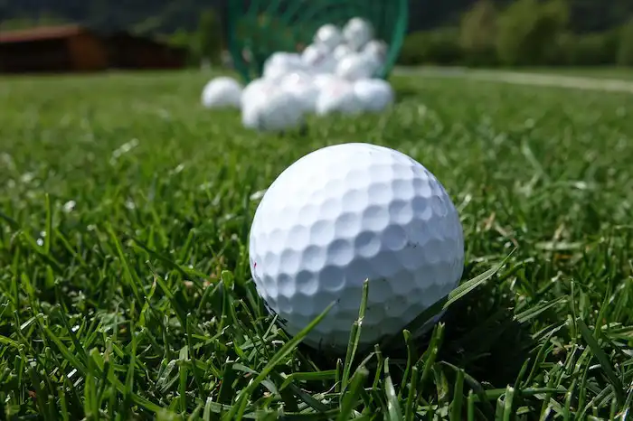 페어웨이에 놓인 공들과 접사된 골프공